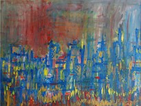 Stadt Nacht Fluß, Oel auf Pappe, 38,5 x 28,5 cm, 1999